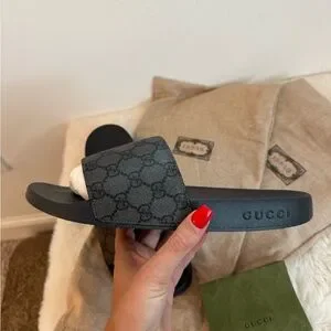 Gucci | Shoes | Mens Gucci Black Sandals With Monogram  display picture 1
